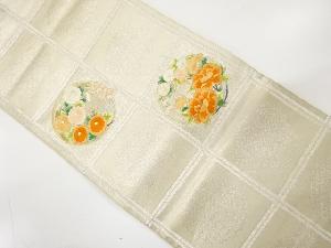 アンティーク　格子に花丸模様刺繍袋帯（材料）